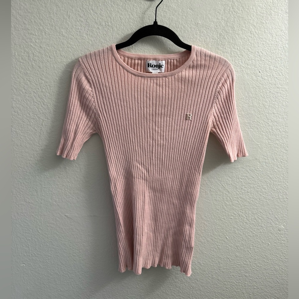 Rouje Pink Ribbed Fitted T-Shirt
